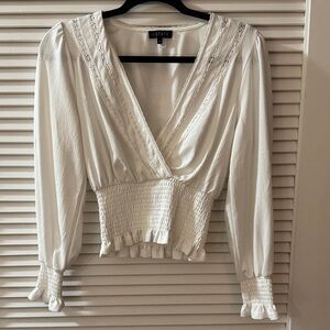 1.STATE Women's Cream Smocked Blouse